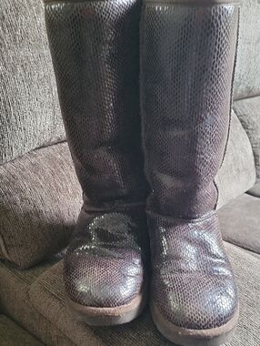 UGG Brown Reptile-Texture Knee Boots